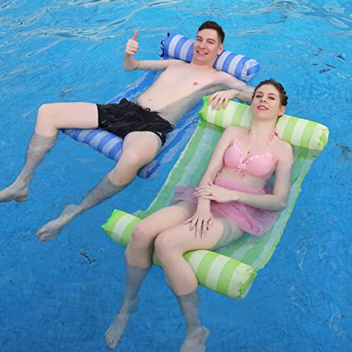 AIWAN LEZHI 2-Pack Swimming Pool Float Hammock, Multi-Purpose Inflatable Hammock Pool Hammock (Saddle, Lounge Chair, Hammock, Drifter), Water Hammock Lounge (Green,Blue)
