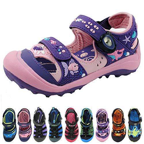 Kids Closed Toe Outdoor Girl Sandals Megnetic Buckle: 7610 Purple Pink, EU27