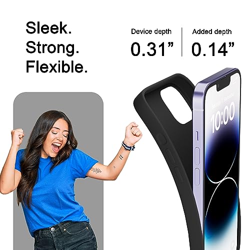 Image of amazon basics Liquid Silicone Case for iPhone 14| Shockproof, with Drop and Camera Protection | Soft Microfiber Lining Inside| Silicone Cover for iPhone 14 - Black