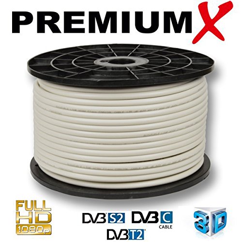 Premium X 100m DELUXE Koaxial-Kabel 135dB 4-fach REINES Kupfer Koax SAT Antennenkabel 20x F-Stecker