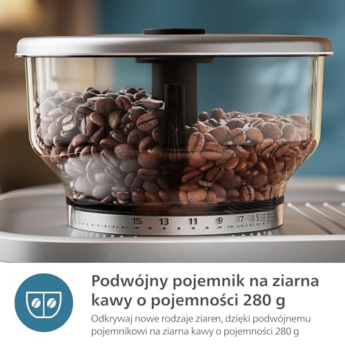 Półautomatyczny ekspres do kawy PHILIPS Barista Brew - pojedyncze i podwójne espresso + przycisk Americano, podwójny pojemnik na kawę ziarnistą, kalibrowane ubijanie, metalowe cappuccino (PSA3228/41)