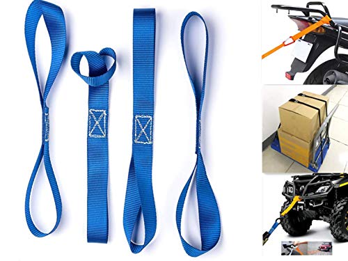 ZYTC 4pcs 18" Doux Boucles Sangles d'arrimage Boucles Sangle Attache Boucle Souples à Cliquet pour sûr et Certain Que Remorquage de Moto Dirtbike ATV UTV (Bleu 18 Pouces) Cover