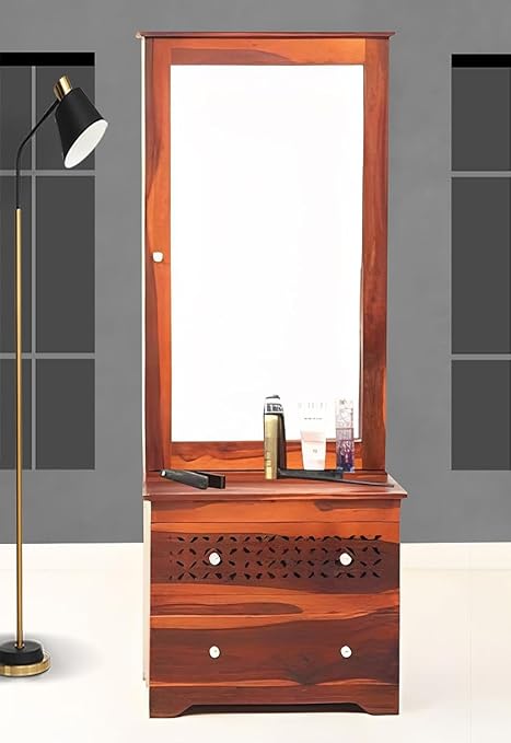 APRODZ Sheesham Wood Dressing Table with 2 Drawer Storage for Living Room(Teak Finish)