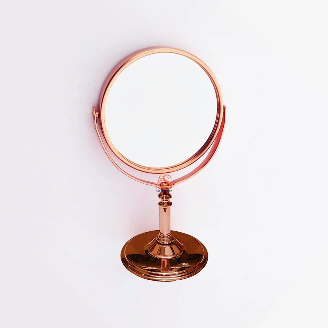 Tabletop Double Side Shaving Makeup Vanity Mirror 360 Degree 5X Magnification Beauty Make up Cosmetic Stand for Shaving & Makeup Vanity Bedroom Bathroom Desk (Round)(Rosegold)