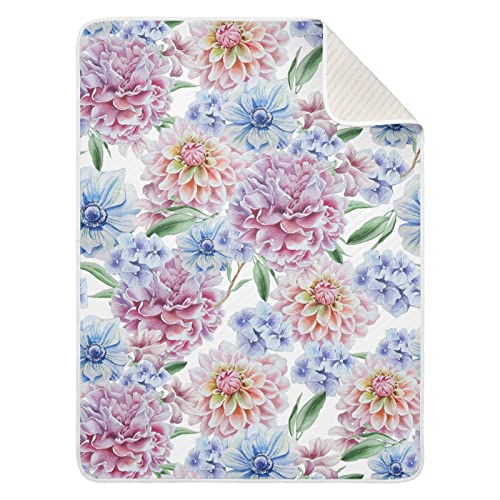 Image of Pigsaly Blue Dahlia Flowers Baby Blankets 30 X 40 in Blooming Floral Toddler Blanket Newborn Crib Blanket Nursery Bed Blankets for Stroller Toddler Bed Carseat