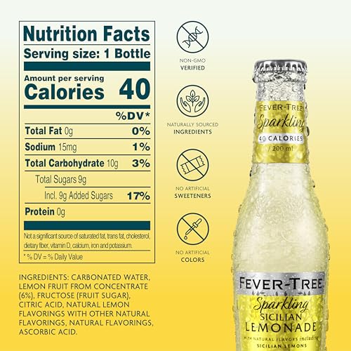Image of Fever-Tree Sparkling Sicilian Lemonade - Premium Soda Mixer for Cocktails and Mocktails, 6.8 fl oz Bottles, Pack of 24 - Naturally Sourced, Non-GMO