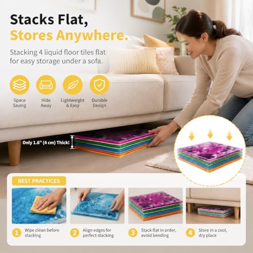 Image of edusense 3D Liquid Motion Floor Tiles, 4 Tiles Set | Sensory Play Mats for Kids, Non-Slip Cushioned, Develops Motor Skills, Easy Store, Indoor /Outdoor Use