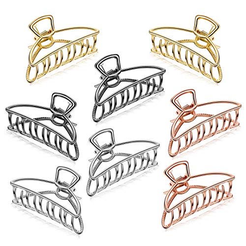 8 Pieces Large Metal Hair Claw Clips Hair Catch Barrette Jaw Clamp for Women Half Bun Hairpins for Thick Hair(Gold, Silver, Rose Gold, Black, 8 Pieces)