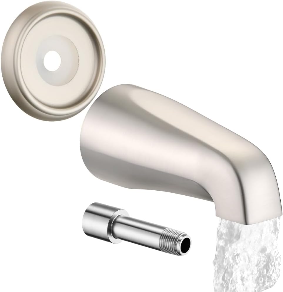 All Metal Bathtub Spout Without Diverter and Tub Spout Cover Ring Brushed Nickel
