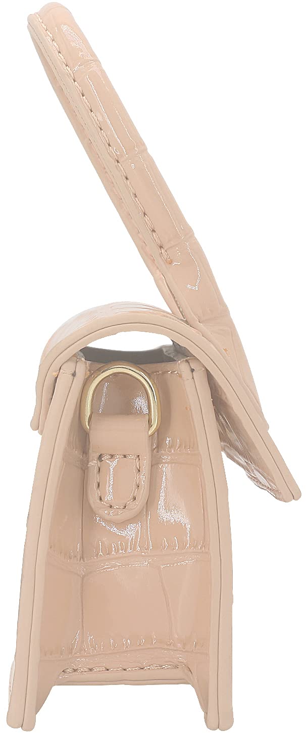 Mini bolso cruzado para mujeres y niñas, de cuero sintético, con solapa, estilo bolso de mano con asa superior, Croco Desnudo 4