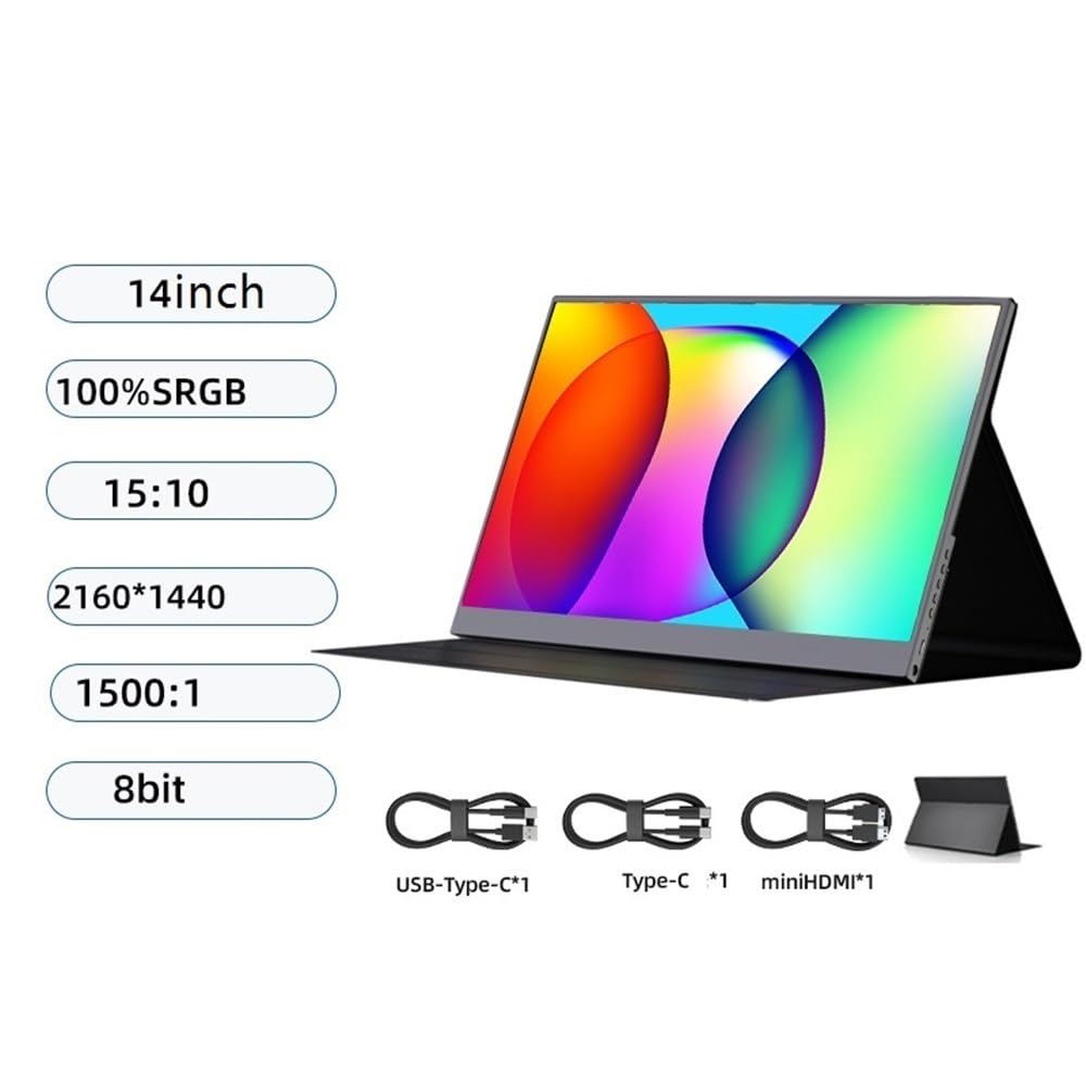 Monitor esterno USB C da 14 pollici HD 2K HDMI for laptop, telefoni e tablet Monitor per Smart Working