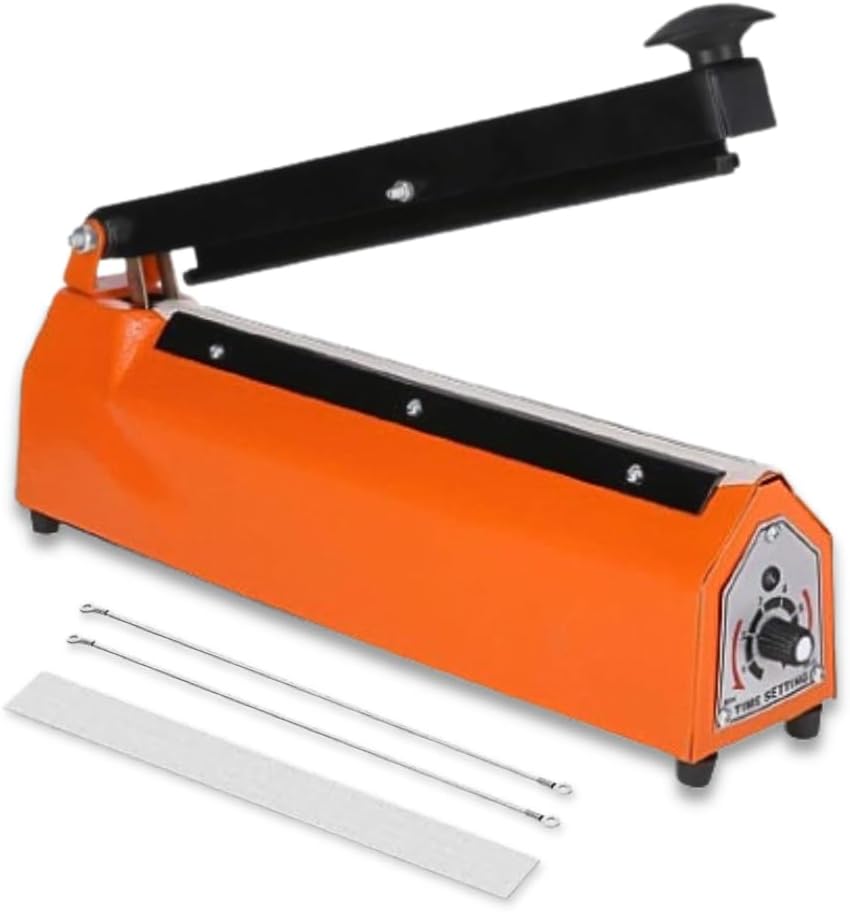 JD9 12 inches Premium Range Metal Heavy Duty Sealer Machine, Heat Sealer For Ganpati sweets Plastic Bag 12” inch, Impulse Sealer Machine, Modak Packing Machine (Orange)