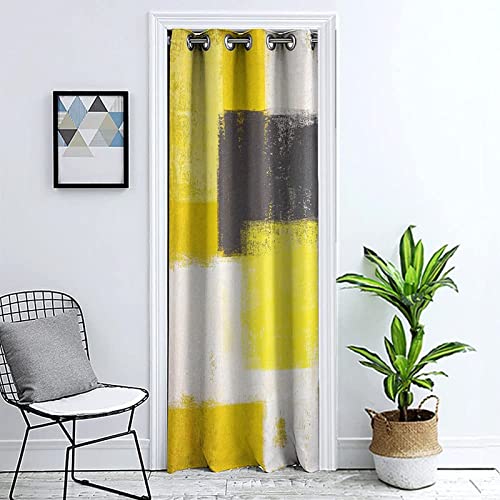 Decorative Blackout Doorway Curtains for Closet, Grey and Yellow Privacy