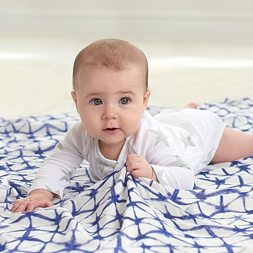 Image of aden + anais Silky Soft Swaddle Blanket,100% Viscose from Bamboo Muslin Blankets for Girls & Boys, Baby Receiving Swaddles, Ideal Newborn & Infant Swaddling Set, 3 Pack, Indigo Shibori
