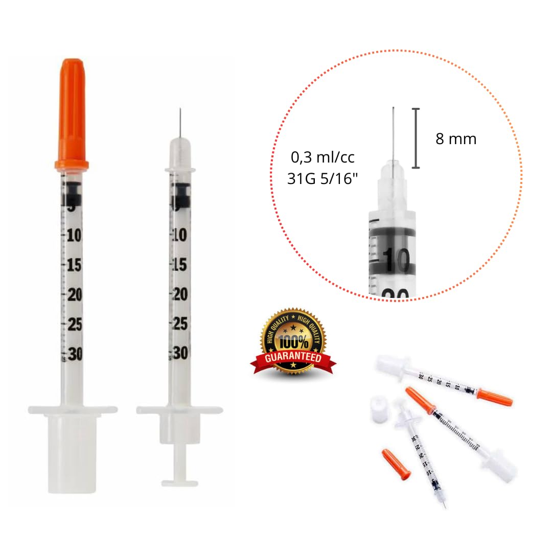 U-100 Syringes - 0.3ml/cc 31G 5/16" (8 mm) Disposable Syringes ,Individually Wrapped,10 PACK