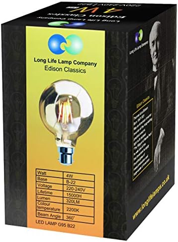 Retro Vintage LED 4w Globe Edison Style Filament Bulb Smoked Gold Glass G95 B22 Bayonet