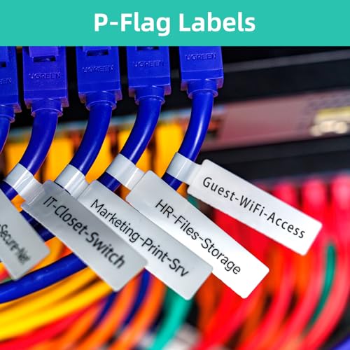 MakeID T-Flag/P-Flag PET-Etikettenpatrone für Innen- und Außenbereich, Draht- und Kabelbeschriftung, Schwarz auf Weiß, für D50-Etikettendrucker