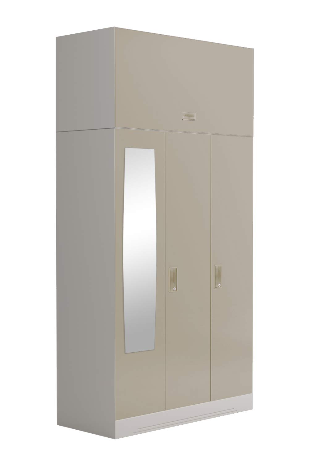 GODREJ INTERIO Almirah Slimline 3-Door Steel Almirah, Cupboard for Clothes (Royal Ivory), 1-Year Warranty, 7 Shelves, with Over Head Unit, 1 Locker and Mirror