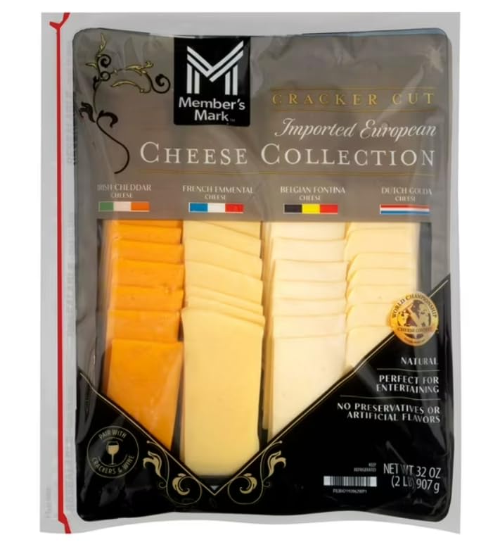 Gourmet Selection Imported Cheeses, each slice of cheese in this gourmet selection contains only 100 calories, allowing you to indulge without feeling guilty, 32 Oz