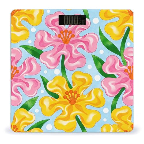 Báscula digital para baño con flores rosas y amarillas miniatura 1