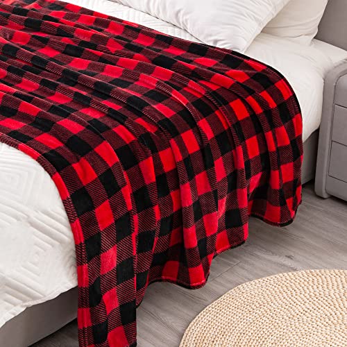 Image of BEDELITE Plaid Fleece Throw Blanket, Red & Black Buffalo 50x60 Throw