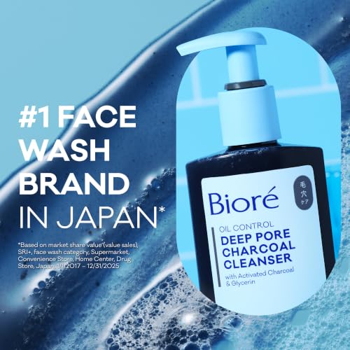 Image of Biore Deep Pore Charcoal Face Wash For Oily Skin, 6.77 fl oz, 3pk | Daily Facial Cleanser, Removes Dirt & Makeup, Charcoal Formula, Deep Pore Cleansing