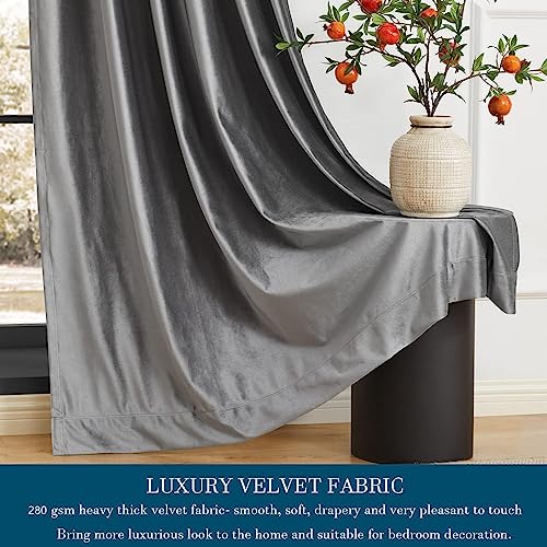 Image of PRIMROSE Dark Grey Velvet Curtains 90 inch Long for Living Room,Set of 2 Panels Blackout Rod Pocket Back Tab Window Treatment Room Darkening Heavy Decorative Curtains Drapes for Bedroom
