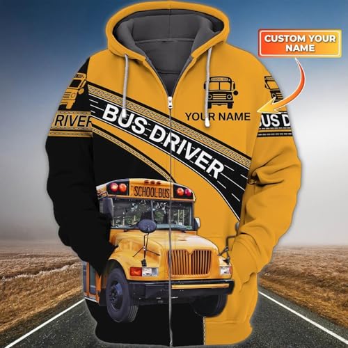Personalized Bus Driver Men's Fleece Hooded Sweatshirt 3D Customize School Bus Printed Pullover Hoodie Men Women Collection 33