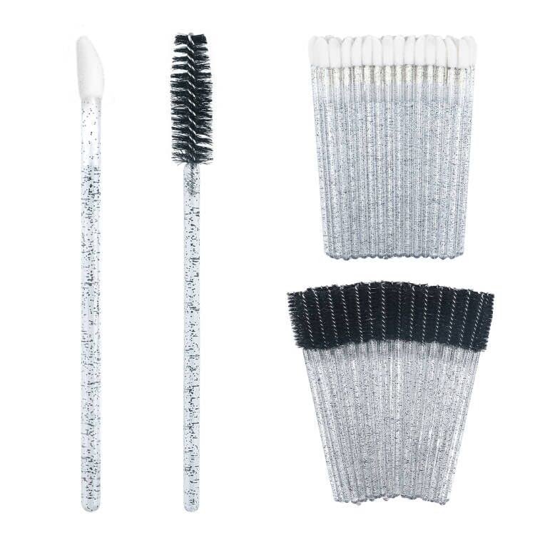 100PCS Glitter Crystal Lip Brush and Glitter Crystal Eyelash Mascara Brushes Wands (Crystal Black)