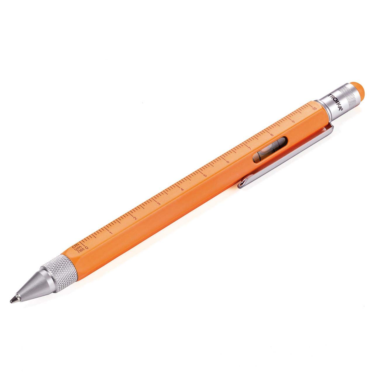 TROIKA Construction Multifunction Pen Neon Orange Ruler Level Ballpoint