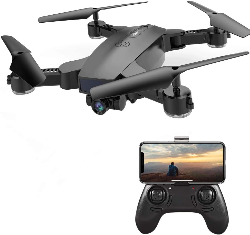 WomToy RC Drone with HD Camera, Foldable FPV 4CH RC Quadcopter Equipped with Headless System, One Key Return, Adjustable Two WiFi Camera- Follow Me, V Gesture Selfie Drone (Black)