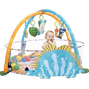 BATTOP Baby Play Mat Activity Gym with Ball Pit,4-in-1 Tummy Time Mat for Baby to Toddler,with Sensory Toys,Mirror,Head…