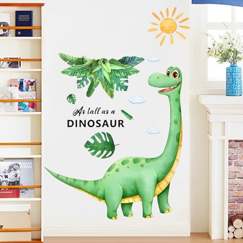Large Dinosaur Wall Stickers Sun Green Leaves Wall Decals for Boys Girls Bedroom Baby Nursery Kids Room Kindergarten Wall Decor (As Tall as a Dinosaur) - Image 2