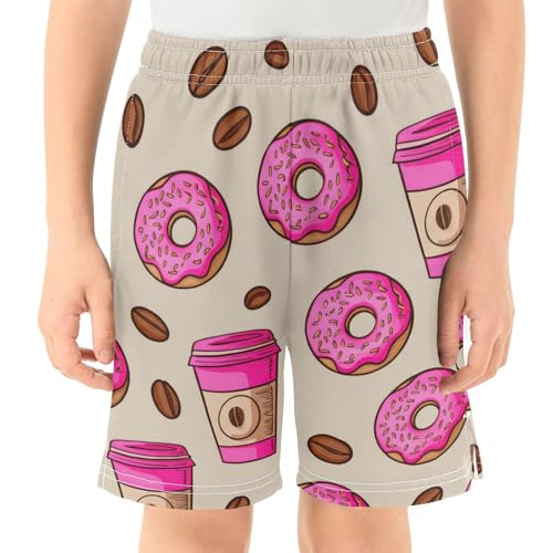 J JOYSAY Donut Coffee Bean Beige Boys Athletic Shorts Kids Youth Casual Shotrs with Pockets Elastic Waistband2