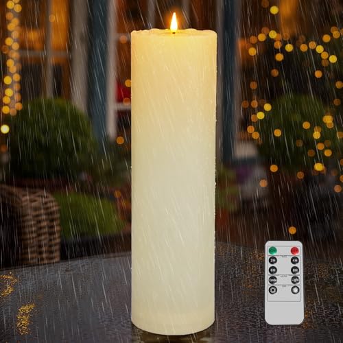 Kimjo 10CM x 35CM Flammenlose Große LED Kerzen Outdoor Wasserdicht - Plastik Elfenbeinweiß Led Kerzen mit Timerfunktion Fernbedienung Groß - Led Kerzen Flackernde Flamme 500+ Stunden Batterie