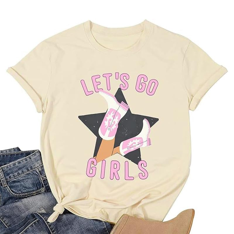 Tuislay Let's Go Girls Shirt Western Cowgirl Graphic Tees for Women Oversized Country Music Tee Bridal Wedding Vacation Top