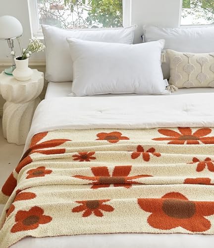 Image of Ultra Soft Cozy Daisy Sunflower Knitted Throw Blanket Fluffy Microfiber Checkerboard Bed Blanket Lightweight Both Sides Blanket for Couch Sofa Bed (Daisy, Baby 30 inchx40 inch)
