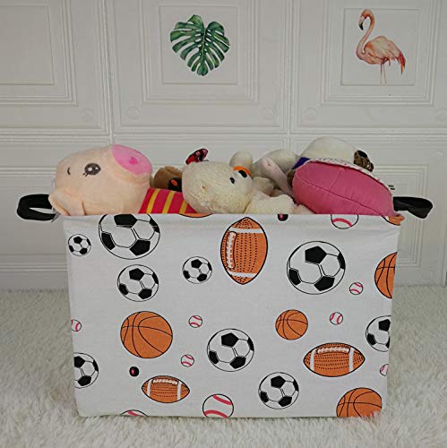 Image of Storage Gift Shelf Basket Storage Bin, Nursery Basket Organizer Box for Room Deco With Handles (Basketballs)