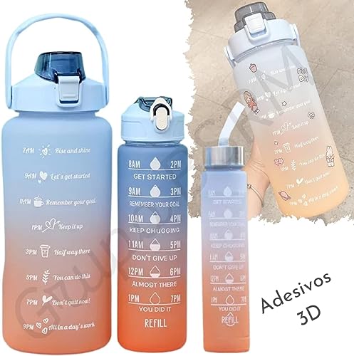 Kit 3 Garrafa De Água Squeeze Galão 2l Litros Motivacional Academia Colorida Antivazamento 3D Tie Dy