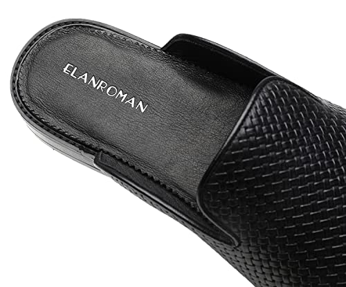 ELANROMAN Backless Mule Loafers Men Fashion Woven Genuine Leather Sandals Slippers Slip on Shoes Black US 13 by ELANROMAN - Used condition - Image 8
