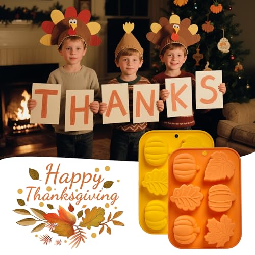 Image of Pumpkin Silicone Molds, 2 Pack Fall Autumn Maple Leaf Pumpkin Chocolate Candy Molds, Fall Ice Cube Trays for Autumn, Halloween, Thanksgiving Plaster Making