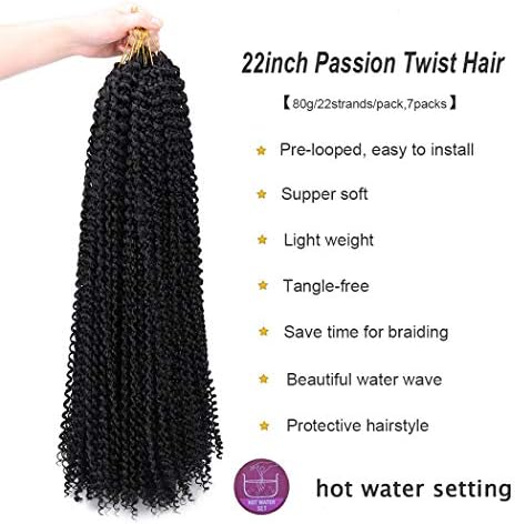 7 Packs Passion Twist Hair 22 Inch Water Wave Synthetic Braids for Passion  Twist Crochet Braiding Hair Goddess Locs Long Bohemian Curl Hair Extensions  ...