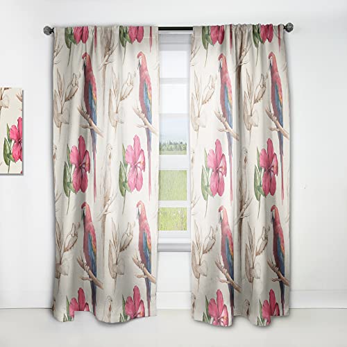 DesignQ Paneles Florales para Cortinas con diseño de Loros y Flores de Hibisco