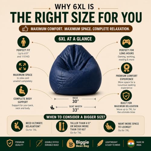 Image of Biggie Bean Bag Chair 6XL with Beans Filled-Duo Pop Sofa-Two Tone One Vibe-Crafted for Comfort-Styled for Elegance with Free Cushion & Footrest (Matching Color : Sofa, Brown Cream)