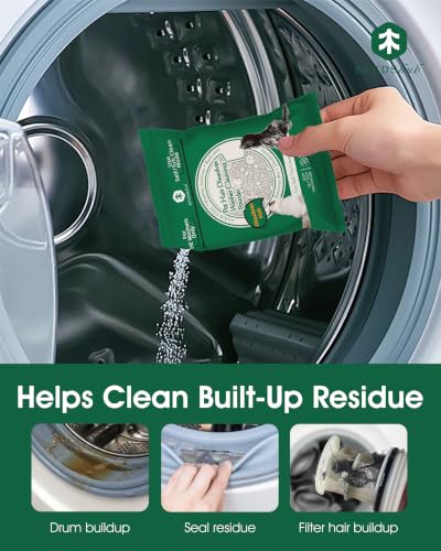 Seedshub Washing Machine Cleaner Powder for Pet Homes, HE Washer Compatible Only, Washer Tub & Drum Cleaner to Remove Pet Hair Residue and Odor Buildup, Septic Safe, 6 x 100g Sachets — view 3