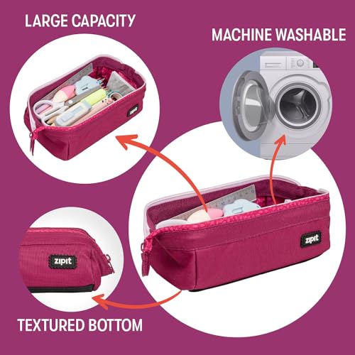 Image of ZIPIT: Lenny Pencil Case - Pink - Large Storage Capacity Zipper Pouch, Makeup & Stationery Bag, School-Travel, Washable Polyester, Kids-Teens-Adults