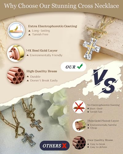 Chunky Cross Necklace for Women, 14K Gold/Silver Plated Statement Paperclip Chain Double Cross Pendant Necklaces Non Tarnish for Faith Religious Christian Jewelry Gifts2