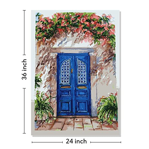 Image of RANGOLI 100% Cotton Stretched Canvas Painting 400 GSM, Framed Modern Art Blue Door Canvas Abstract Wall Art for Living Room, 3D Paintings for Wall Decor (24 x 36 Inch With Frame)