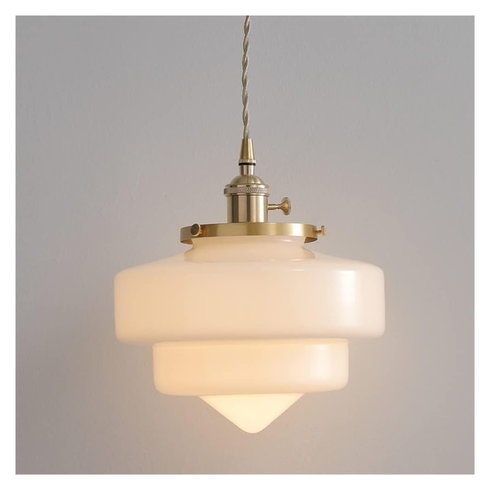 ASerZenith All Copper Chandelier Adjustable White Glass Shade Pendant Light E26 Base Brass Hanging Light Ceiling Light Fixture,Chandeliers