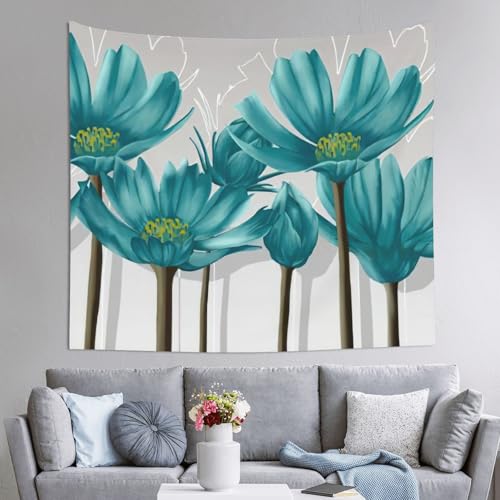 Tapisserie imprimée floral bleu sarcelle JEJEA décoration murale chambre 152x130 cm